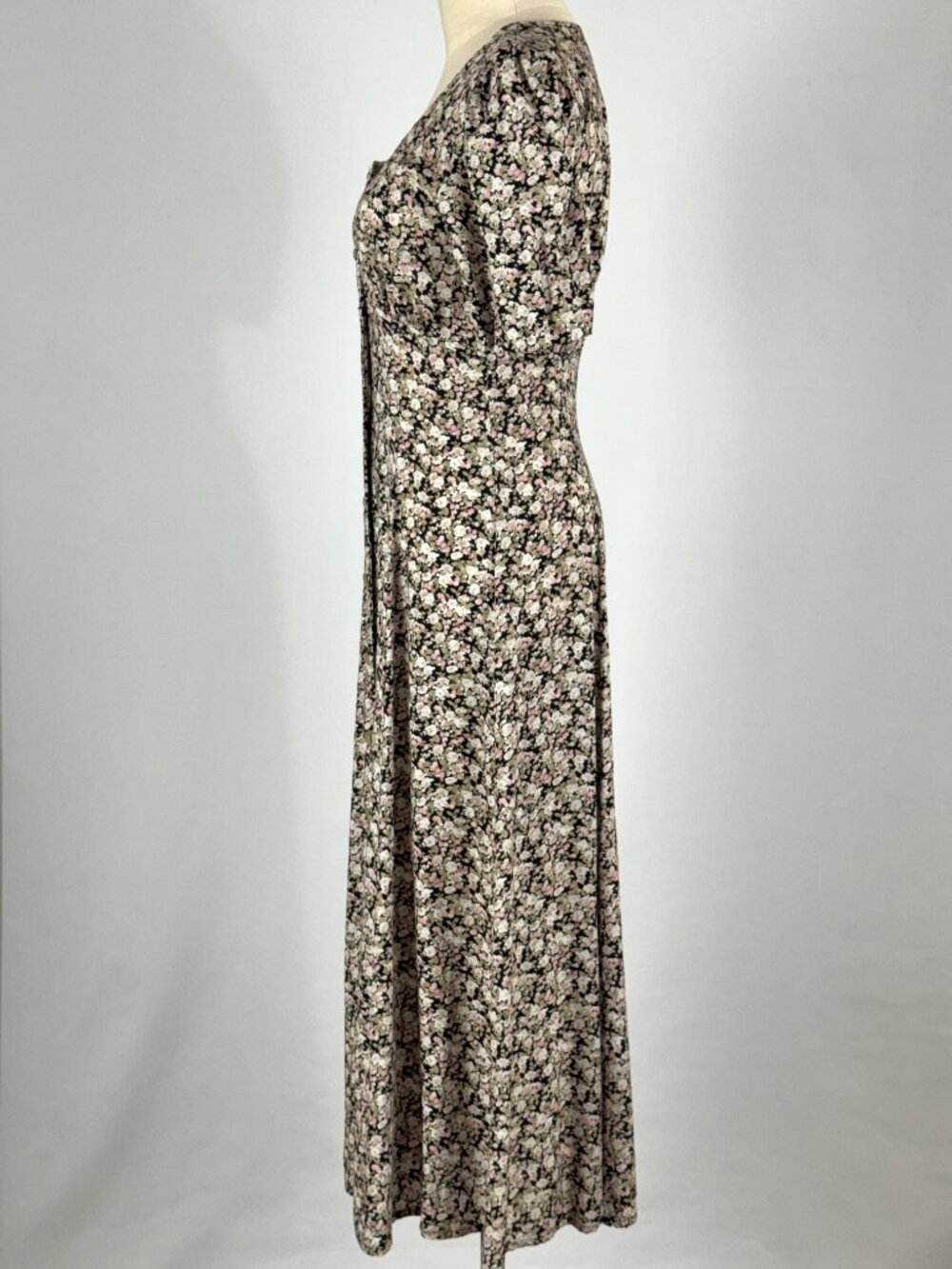 Vtg 90s All That Jazz Black Floral Rayon Button Front Maxi Dress Babydoll Grunge - Picture 6 of 11